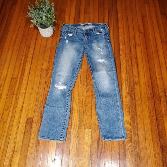 Abercrombie Fitch Ankle Jeans Distressed Denim Busted Knee Cotton Preppy Boho 25 - Picture 2 of 8